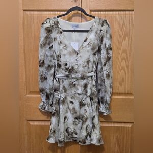 Lucy Paris Floral Long Sleeve Dress - Cream and Brown